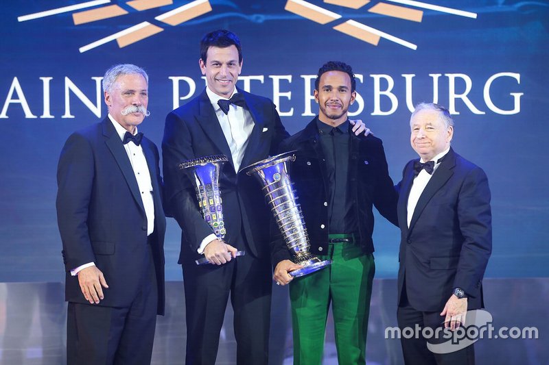 Chase Carey, Chief Executive Officer and Executive Chairman of the Formula One Group, Toto Wolff, Executive Director (Business), Mercedes AMG, Lewis Hamilton, Mercedes-AMG F1, Jean Todt, FIA Pesident