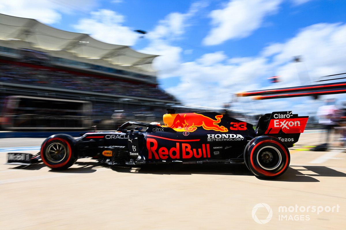 Max Verstappen, Red Bull Racing RB16B, leaves the garage