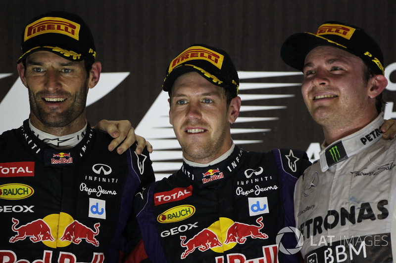 Podium: second place Mark Webber, Red Bull Racing, Race winner Sebastian Vettel, Red Bull Racing, th