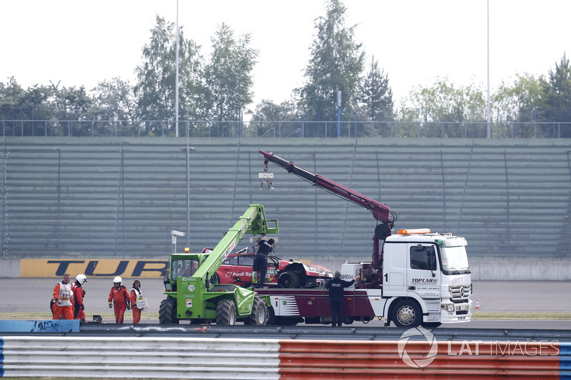 La voiture de René Rast, Audi Sport Team Rosberg, Audi RS 5 DTM après l'accident