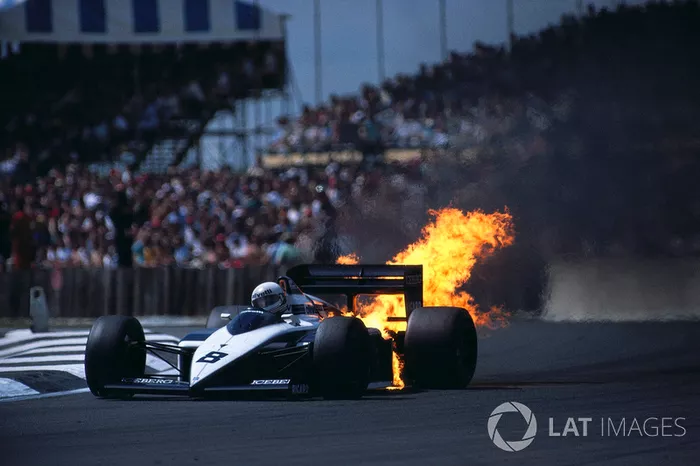 1987 - The BMW motor in Andrea de Cesaris's Brabham blows up