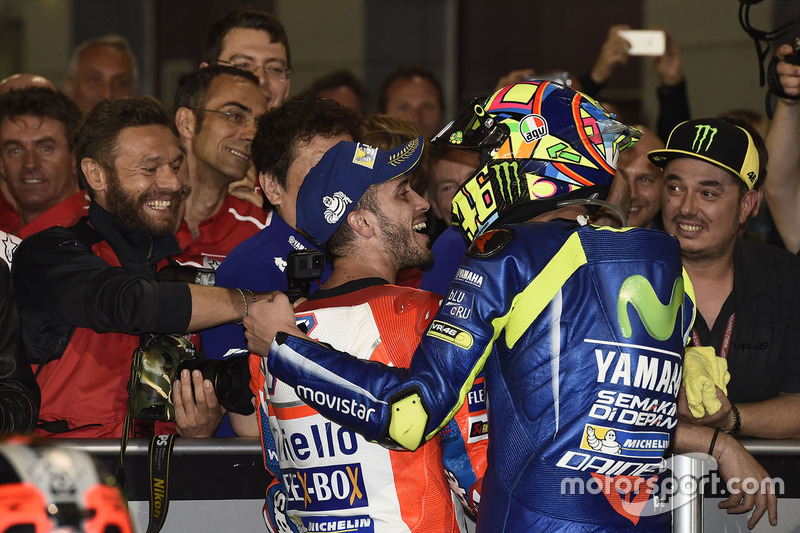 Second place Andrea Dovizioso, Ducati Team, third place Valentino Rossi, Yamaha Factory Racing