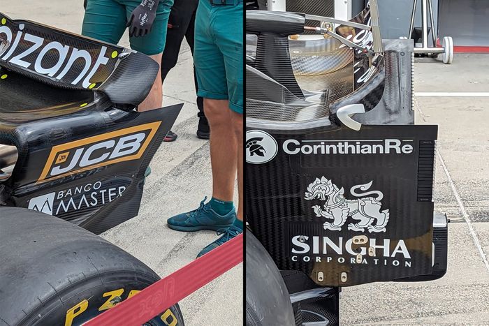 Comparación del alerón trasero del Aston Martin AMR23 y el Alfa Romeo C43