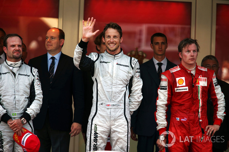 Podium: , race winner Jenson Button, Brawn Grand Prix, second place Rubens Barrichello, Brawn Grand Prix, third place Kimi Raikkonen, Ferrari