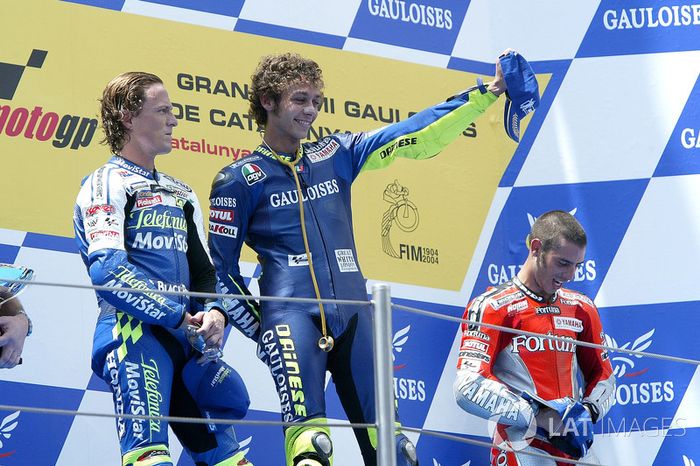 Podio Sete Gibernau, Valentino Rossi, Marco Melandri