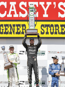 Spencer Pigot, Ed Carpenter Racing Chevrolet, James Hinchcliffe, Schmidt Peterson Motorsports Honda, Takuma Sato, Rahal Letterman Lanigan Racing Honda, podium