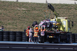 The car of Sergio Perez, Force India VJM11 is recovered in FP2