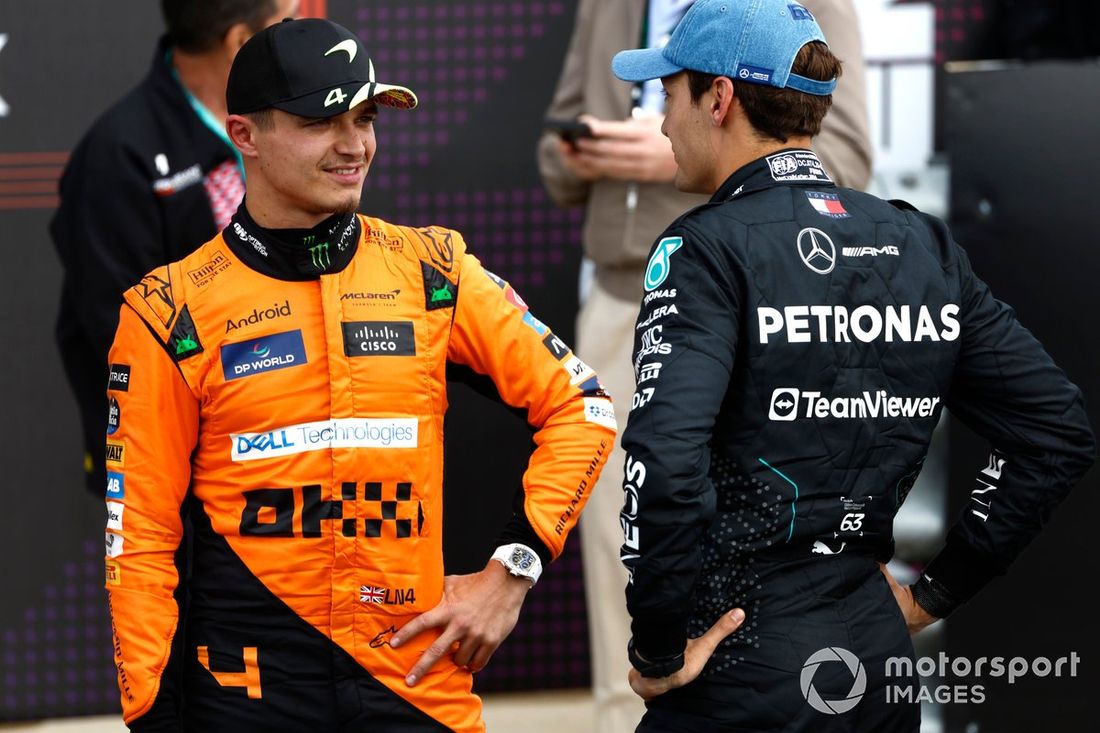 Lando Norris, McLaren F1 Team, pole man George Russell, Mercedes-AMG F1 Team, rozmowa po kwalifikacjach