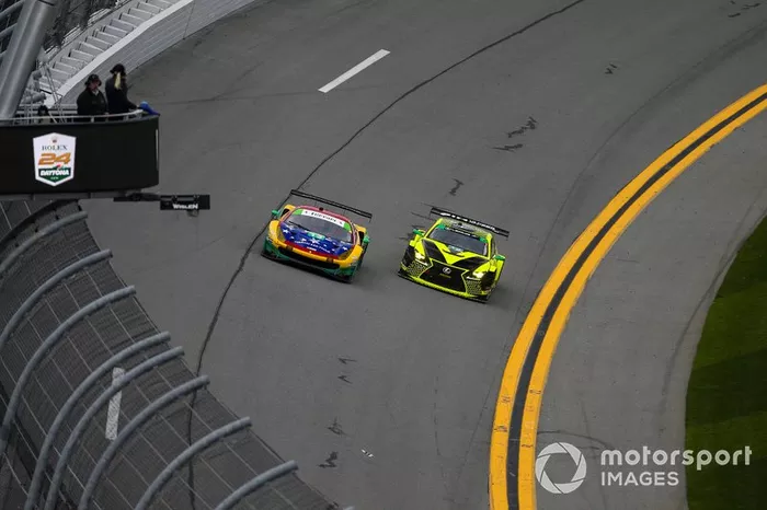 #11 GRT Grasser Racing Team Lamborghini Huracan GT3, GTD: Mirko Bortolotti, Christian Engelhart, Rik Breukers, Rolf Ineichen, #12 AIM Vasser Sullivan Lexus RC F GT3, GTD: Frank Montecalvo, Townsend Bell, Aaron Telitz, Jeff Segal