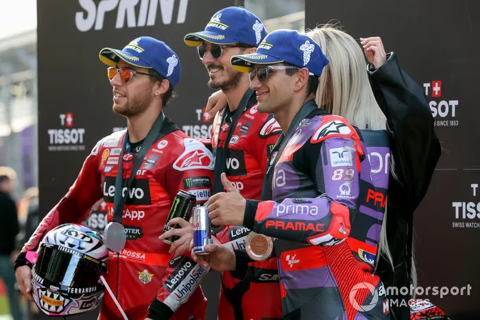 Enea Bastianini, Ducati Team, Francesco Bagnaia, Ducati Team, Jorge Martin, Pramac Racing