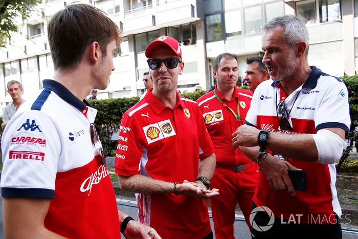 Charles Leclerc, Sauber, Sebastian Vettel, Ferrari and Beat Zehnder, Sauber Manager