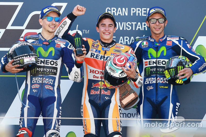 Podium: race winner Marc Marquez, Repsol Honda Team, second place Jorge Lorenzo, Yamaha Factory Racing, third place Marc Marquez, Repsol Honda Team