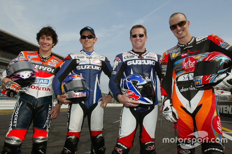 Nicky Hayden, Repsol Honda Team; John Hopkins, Team Suzuki; Kenny Roberts Jr., Team Suzuki; Colin Ed