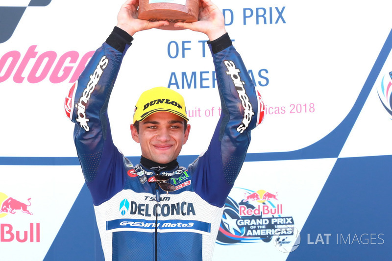 Jorge Martin, Del Conca Gresini Racing Moto3, fête sa victoire sur le podium