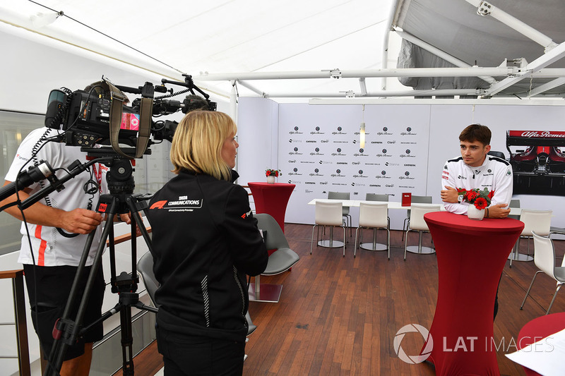Charles Leclerc, Sauber talks with the media