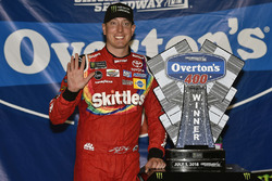 Kyle Busch, Joe Gibbs Racing, Toyota Camry Skittles Red White & Blue celebrates his win