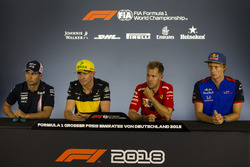 Sergio Perez, Force India, Nico Hulkenberg, Renault Sport F1 Team, Sebastian Vettel, Ferrari and Pierre Gasly, Scuderia Toro Rosso in the Press Conference