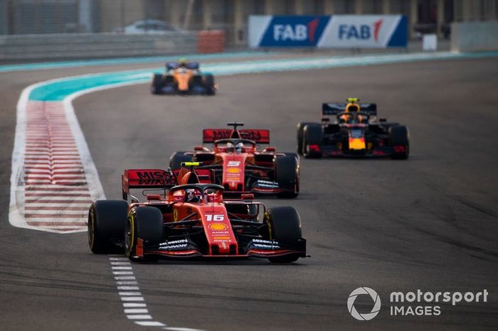 Charles Leclerc, Ferrari SF90, Sebastian Vettel, Ferrari SF90, Alexander Albon, Red Bull RB15, Carlos Sainz Jr., McLaren MCL34