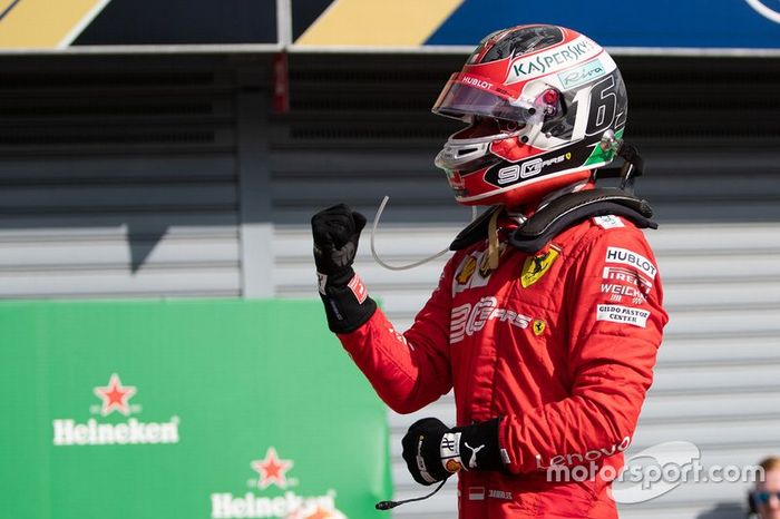 Il vincitore della gara Charles Leclerc, Ferrari al parc ferme