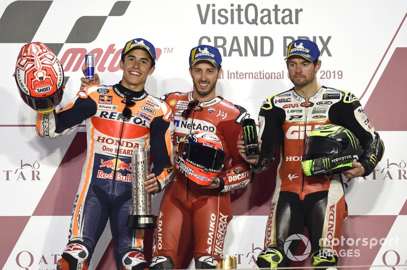 Podio: il secondo classificato Marc Marquez, Repsol Honda Team, il vincitore della gara Andrea Dovizioso, Ducati Team, il terzo clasificato Cal Crutchlow, Team LCR Honda