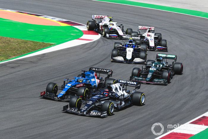 Yuki Tsunoda, AlphaTauri AT02, Fernando Alonso, Alpine A521, Lance Stroll, Aston Martin AMR21, Nicholas Latifi, Williams FW43B, Nikita Mazepin, Haas VF-21, Mick Schumacher, Haas VF-21