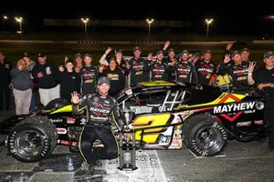 #2 Doug Coby, Mayhew Tools / AJ Romano Construction Chevrolet, celebrates in victory lane