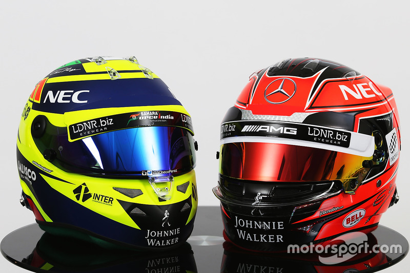 Les casques de Sergio Perez, Sahara Force India F1 et Esteban Ocon, Sahara Force India F1 Team