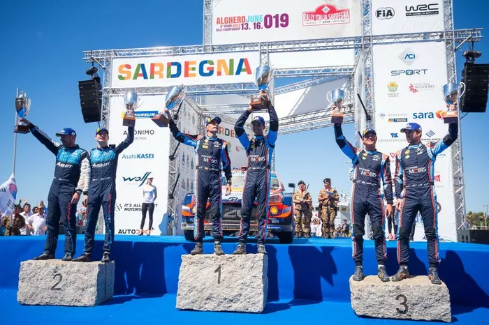 Podio: Ganador Dani Sordo, Carlos del Barrio, Hyundai Motorsport Hyundai i20 Coupe WRC, segundo lugar Teemu Suninen, Jarmo Lehtinen, M-Sport Ford WRT Ford Fiesta WRC, tercer lugar Andreas Mikkelsen, Anders Jæger, Hyundai Motorsport Hyundai i20 Coupe WRC