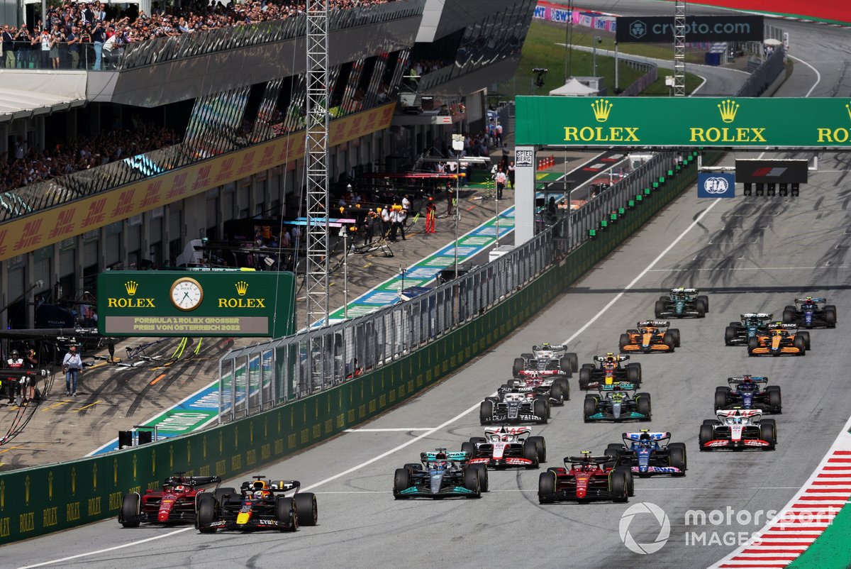 Max Verstappen leads the rest of the field at the start of the Austrian GP sprint