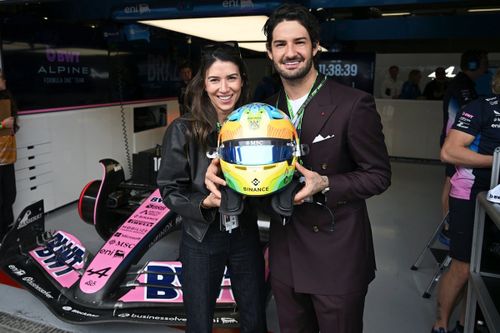Alexandre Pato and Rebeca Abravanel in the Alpine F1 garage