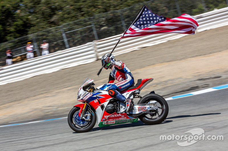 3rd place Nicky Hayden, Honda World Superbike Team celebrates after the race