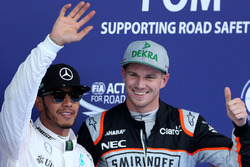 Polesitter Lewis Hamilton, Mercedes AMG F1 Team and third place Nico Hulkenberg, Sahara Force India