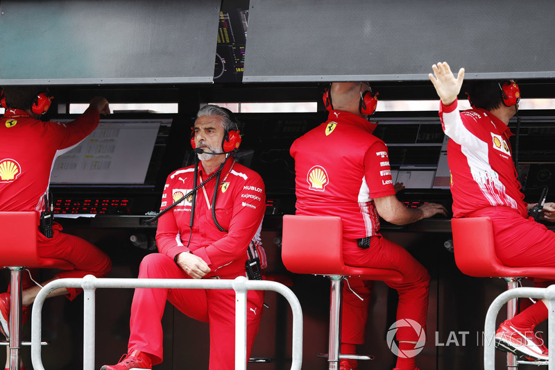 Maurizio Arrivabene, Team Principal, Ferrari, on the pit wall