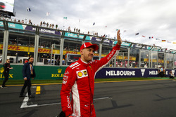 Sebastian Vettel, Ferrari, celebrates qualifying third