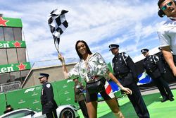 Winnie Harlow, and chequered flag