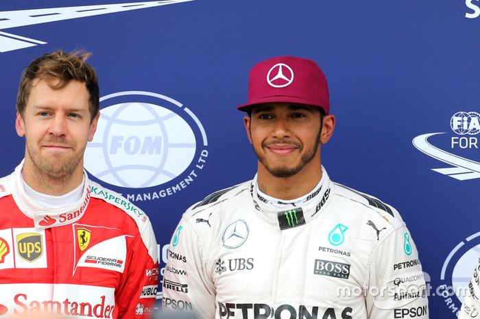 Sebastian Vettel, Scuderia Ferrari y Lewis Hamilton, Mercedes AMG F1 Team