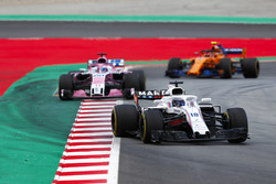 Lance Stroll, Williams FW41, Sergio Perez, Force India VJM11 and Stoffel Vandoorne, McLaren MCL33