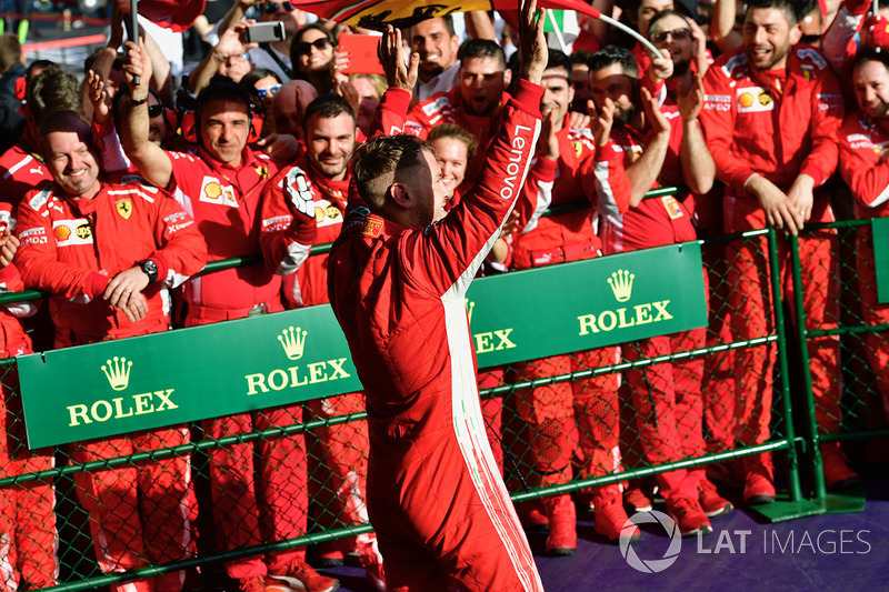 Race winner Sebastian Vettel, Ferrari celebrates in parc ferme