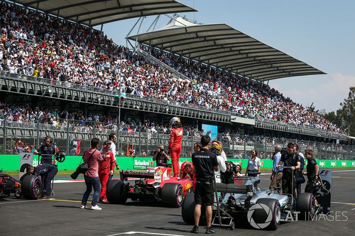 Pole sitter Sebastian Vettel, Ferrari SF70H celebrates in parc ferme