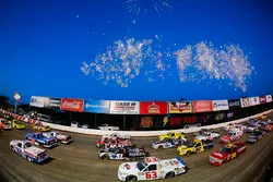 Four-wide pace laps, fireworks