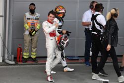 Charles Leclerc, Sauber celebrates in parc ferme