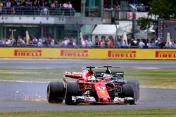 Sebastian Vettel, Ferrari SF70H, with a front puncture