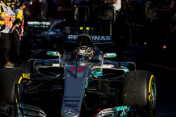Valtteri Bottas, Mercedes AMG F1 W08, 3rd Position, arrives in Parc Ferme