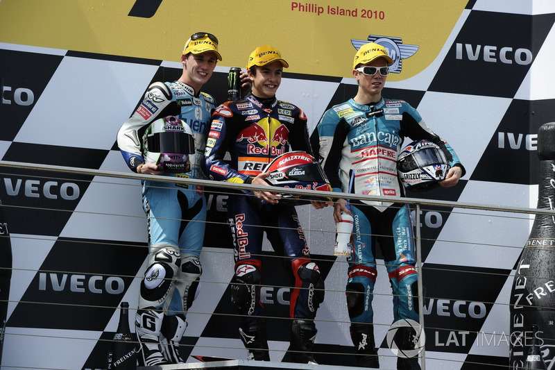 Podyum: 2. Pol Espargaro, 1. Marc Marquez, 3. Nicolás Terol