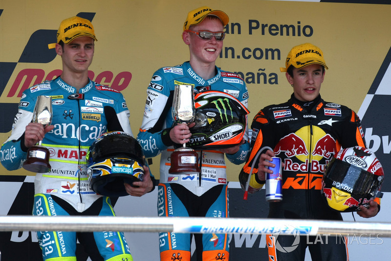 Podyum: 2. Sergio Gadea, 1. Bradley Smith, 3. Marc Marquez