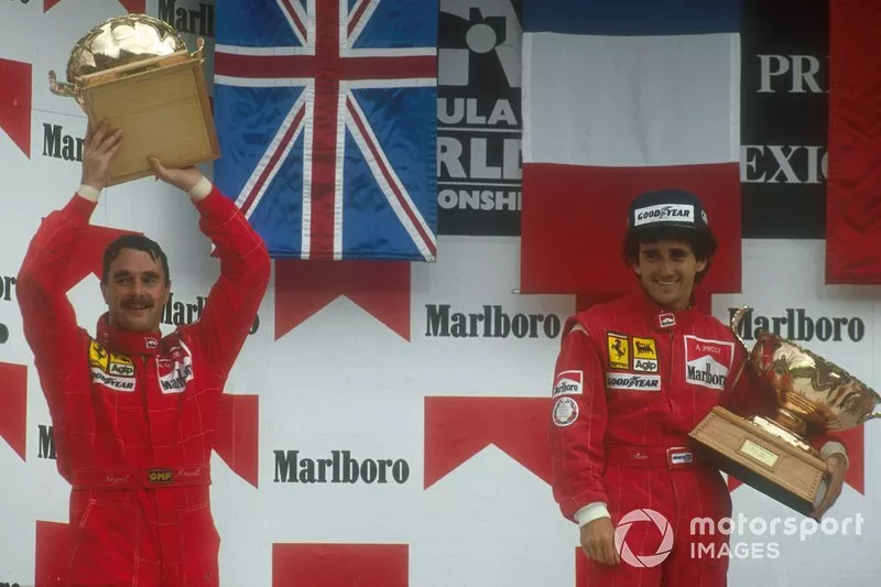 Podio: ganador de la carrera, Alain Prost, Ferrari. Segundo lugar Nigel Mansell, Ferrari