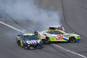 Tyler Reddick, Richard Childress Racing, Chevrolet Camaro Symbicort, Cody Ware, Rick Ware Racing, Chevrolet Camaro Winn Dixie and Jimmie Johnson, Hendrick Motorsports, Chevrolet Camaro Ally wreck