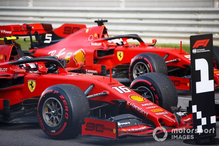 Polesitter Charles Leclerc, Ferrari SF90, terzo classificato Sebastian Vettel, Ferrari SF90
