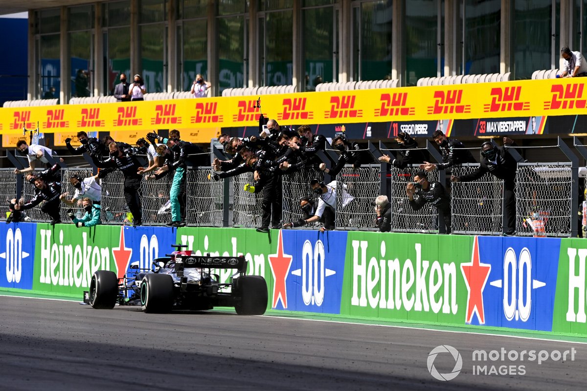 Lewis Hamilton, Mercedes W12, 1st position, takes victory