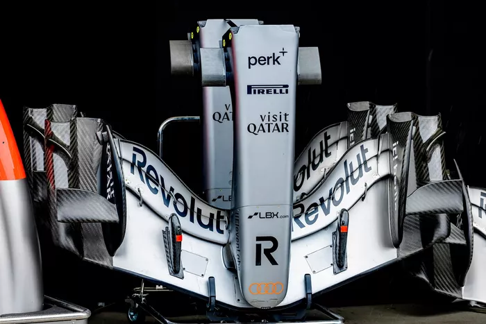 Alerón delantero de Gabriel Bortoleto, del equipo Audi F1